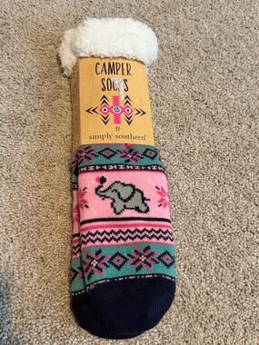 Simply Southern Camper Sherpa Lined Socks NWT Cozy Non Slip Slipper Socks